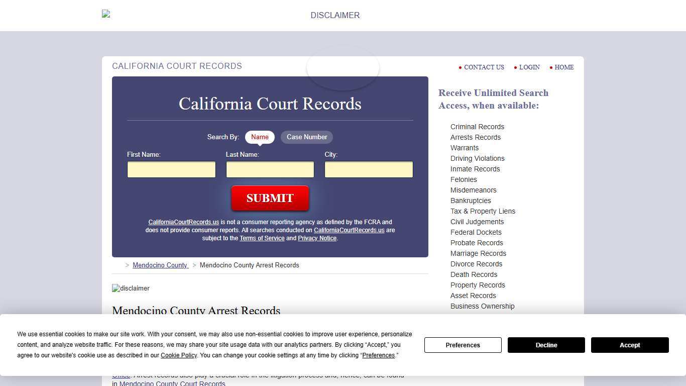 Mendocino County Arrest Records CaliforniaCourtRecords.us